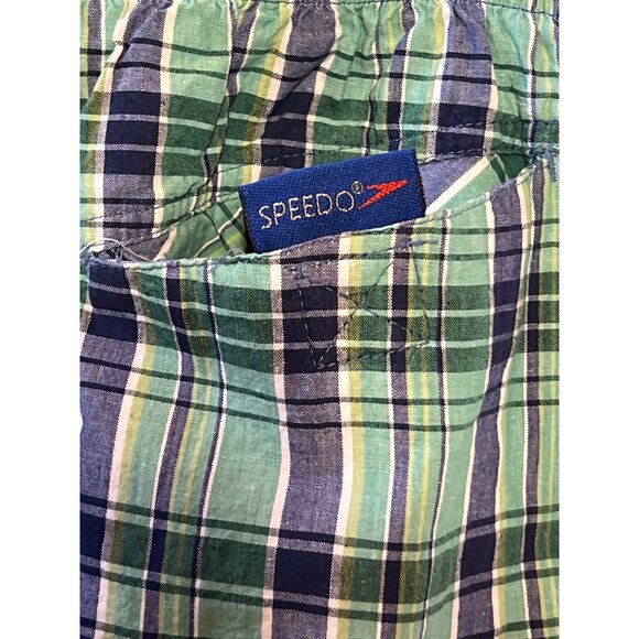 Vintage Speedo Mens Plaid Swim Shorts Green & Blue Elastic Waist XL - Picture 9 of 11